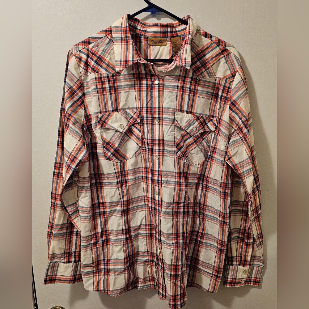Wrangler‎ Men's Pearl Snap Red Plaid Western Shirt Size XL